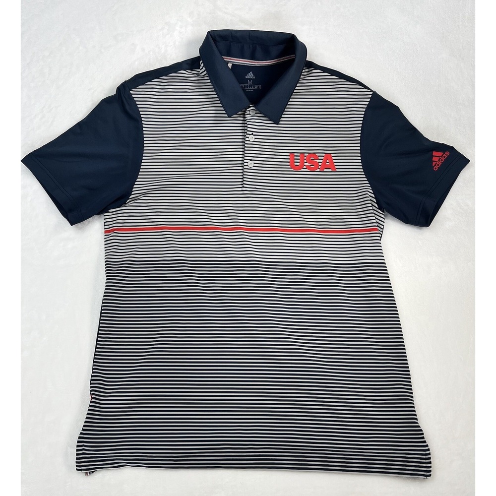 Adidas Men's Medium USA Striped‎ Golf Polo Shirt - Red White Blue